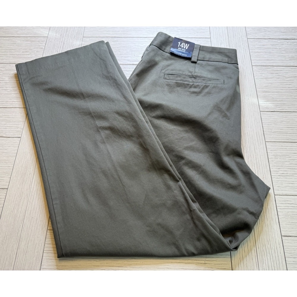 Lands End NWT Mid Rise Straight Leg Women's‎ Flat Front Khaki Pants 14 W Preppy